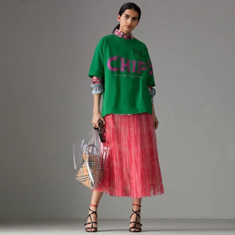 Fish And Chips Print Cotton Sweatshirt In Pigment Green - Picture 3 of 9
